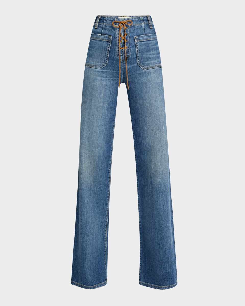 Florence Suede Laced Wide-Leg Jeans